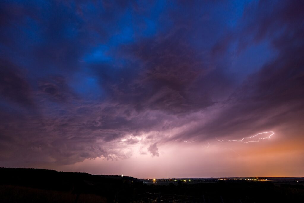 Evening-storm over a community.