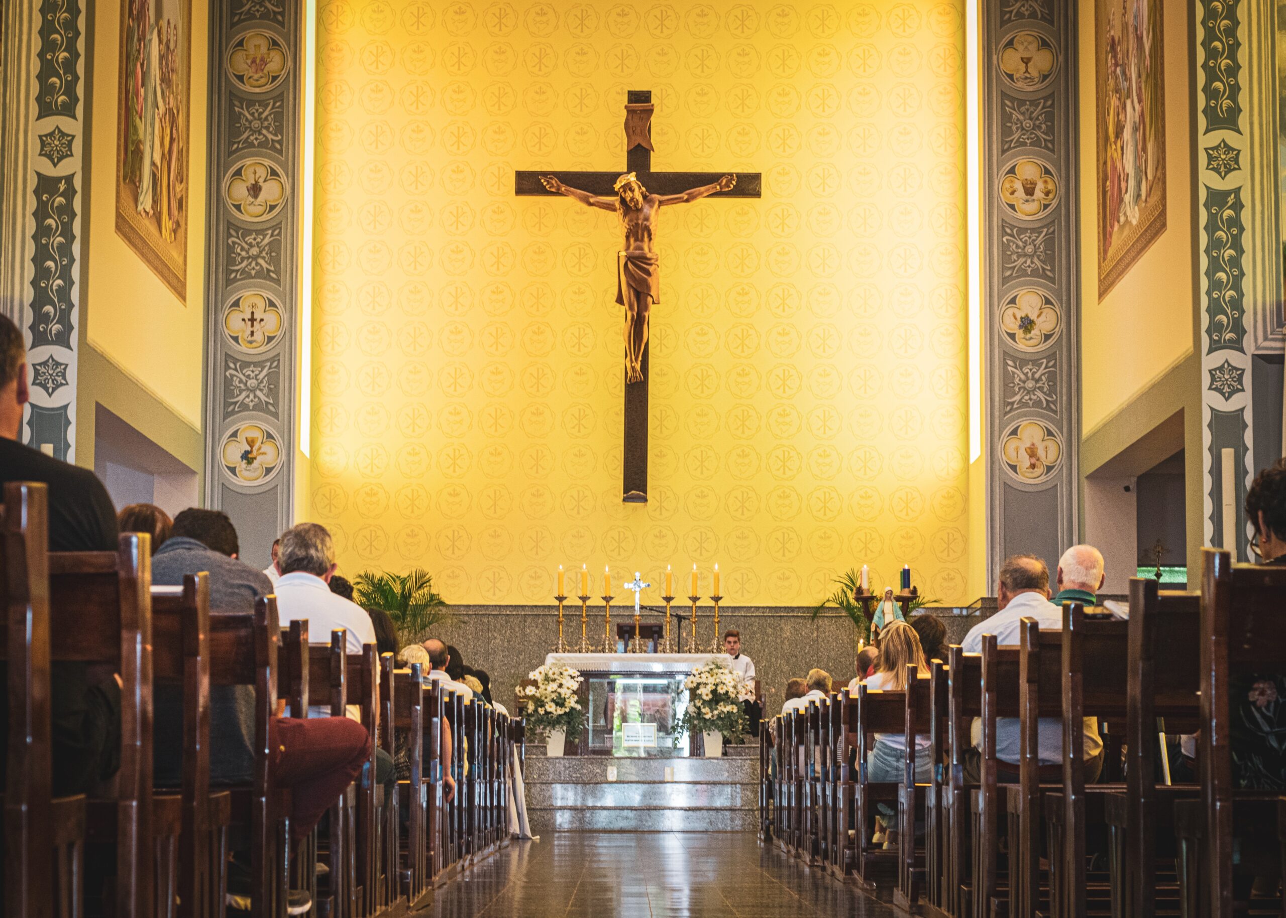 Families attending Mass in a Catholic Church