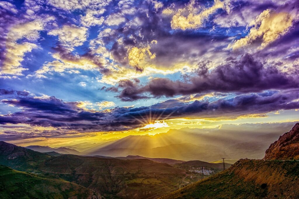 Light from sunrise in the country side with clouds