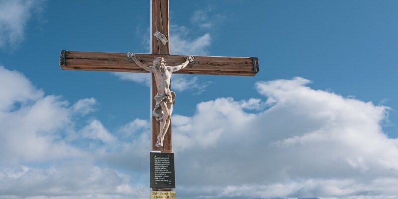 Christ with clouds in sky